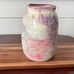 Artisan Ceramic Hippie Vase with Pink and Cream Hues by Evan’s III.